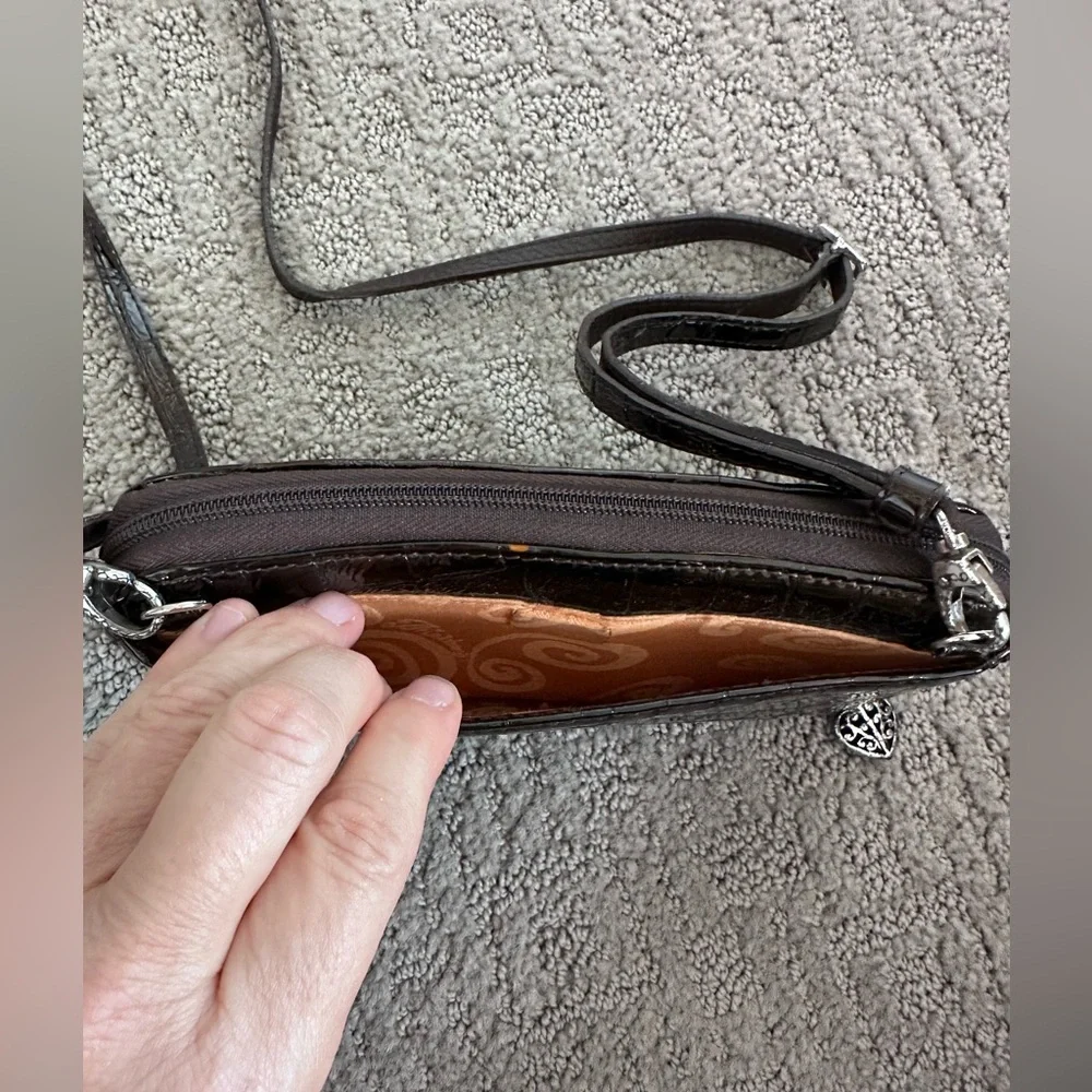Brighton Brown Croc Embossed Leather Organizer Crossbody Wallet Purse
